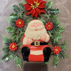 Vintage plastic wreath shaped like bell decoration Santa Claus 1960's